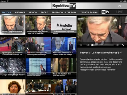 Repubblica TV, le ultime news su tutti gli argomenti in streaming video su iPad