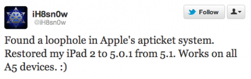 iH8sn0w trova il metodo per il downgrade dell’iPad 2 da iOS 5.1 a 5.0.1