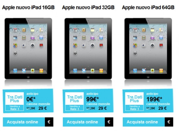 3 Italia comunica le offerte per acquistare il nuovo iPad