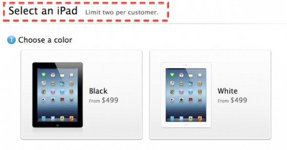 Nuovo iPad: massimo due dispositivi per cliente