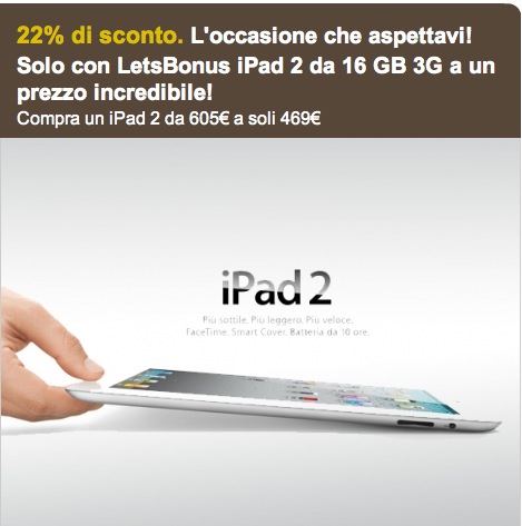 Su LetsBonus iPad 2 16GB 3G al prezzo di 469€