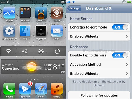 Dashboard X, il tweak per inserire i widget nella Home dell’iPad arriva finalmente su Cydia