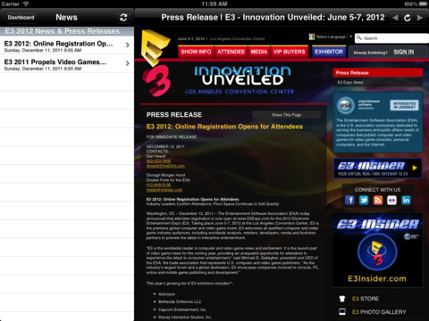 Disponibile l’applicazione ufficiale per iOS dell’E3 2012