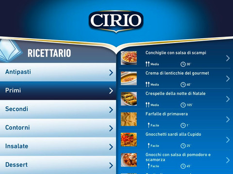 iPOMODORO HD: un ricettario gratuito di Cirio basato interamente sul pomodoro!