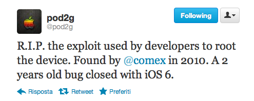 Pod2G: chiuso un exploit di Comex in iOS 6