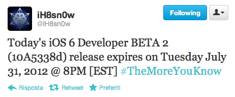 iH8sn0w: iOS 6 beta 2 scadrà il 31 luglio 2012