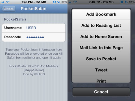 Aggiungere articoli da leggere in Pocket tramite Safari? Con PocketSafari è più semplice – Cydia