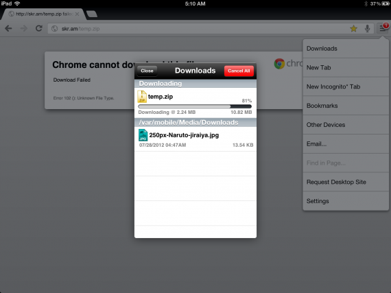 Scarichiamo i files da Google Chrome per iPad con Chrome Download Manager – Cydia