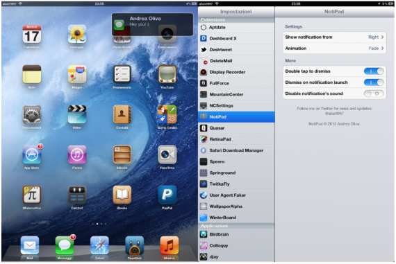 NotiPad, il tweak che implementa le notifiche in stile Growl su iPad, ora disponibile – Cydia