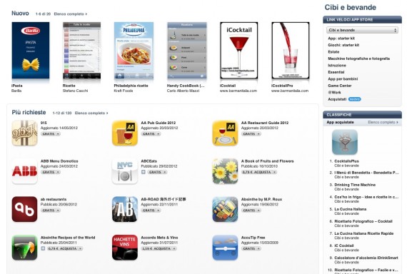 La sezione “Cibi e bevande” esordisce su App Store