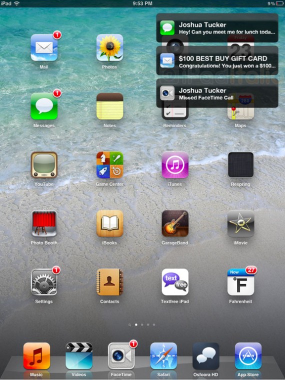 Un nuovo tweak permetterà di visualizzare le notifiche push in stile Growl/Mountain Lion su iPad – Anteprima Cydia