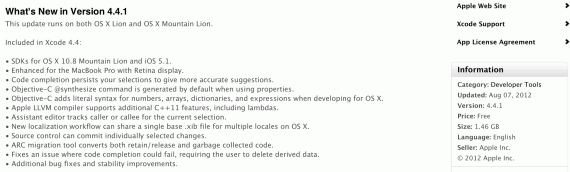 Apple pubblica Xcode 4.4.1