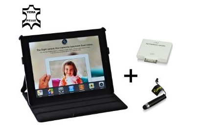 Angolo del Risparmio:  custodia per nuovo iPad ultra-slim in pelle + LEICKE Camera Connection Kit e Pennino Touch-Screen al prezzo di 39€