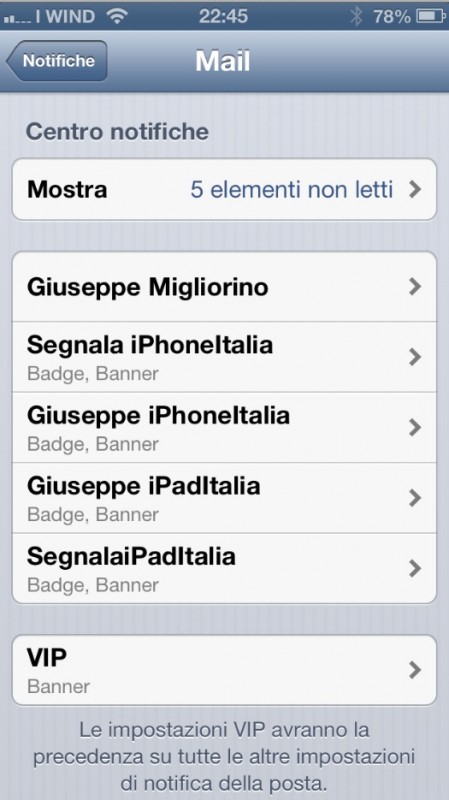 Impostare notifiche diverse per ogni account Mail