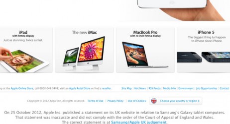 Apple modifica il messaggio di scuse per Samsung… nascondendolo!
