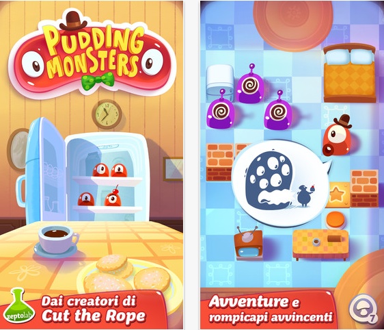 Pudding Monster: un nuovo puzzle dai creatori di Cut the Rope un altro grazioso puzzle – La Recensione di iPaditalia