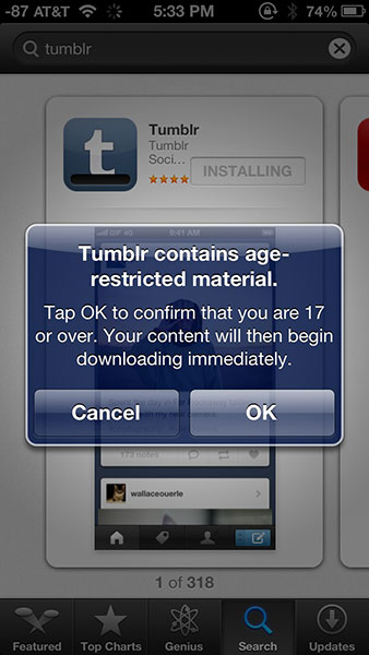 Tumblr si protegge da Apple con un messaggio di avviso per gli utenti