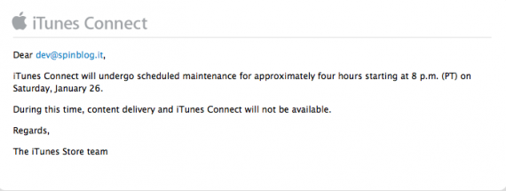 iTunes Connect in manutenzione per quattro ore il 26 gennaio