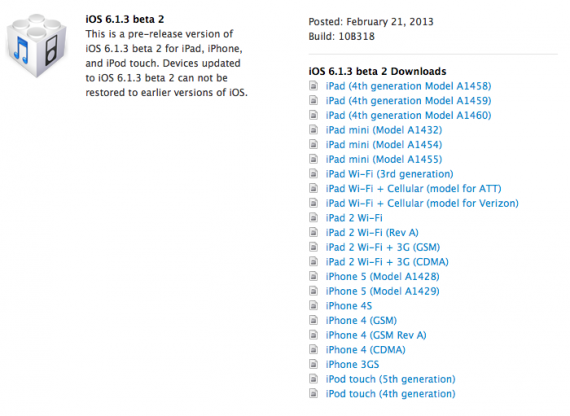 Apple invia iOS 6.1.3 beta 2 agli sviluppatori