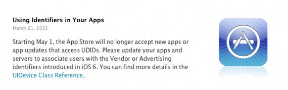 App Store: dal primo maggio saranno rifiutate le app che accedono agli UDID