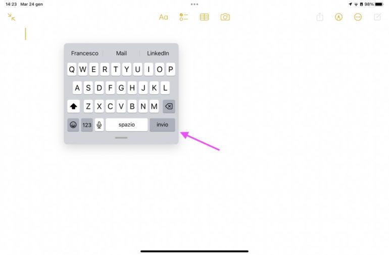 come usare tastiera ipad