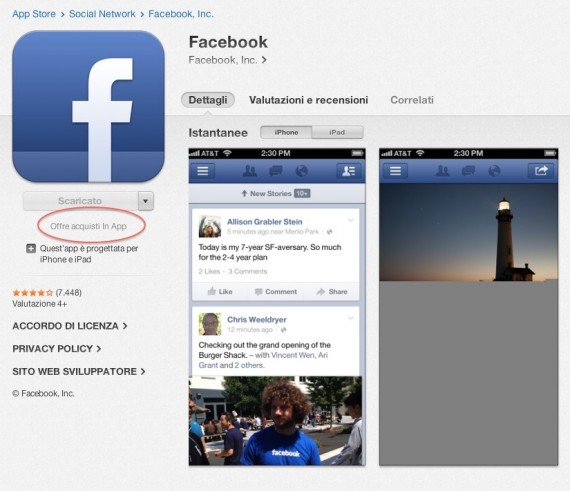 Errori su App Store: anche Facebook offre gli acquisti in-app!