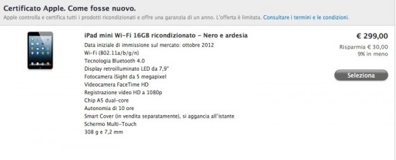 iPad mini ricondizionato disponibile al prezzo di 299€