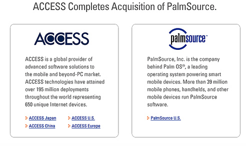 Apple paga 10 milioni di dollari per la licenza di brevetti da Access tra cui alcuni derivati da Palm