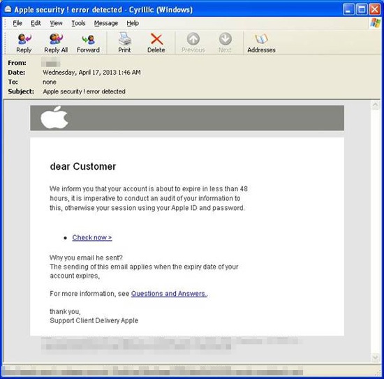 Ancora phishing per rubare gli Apple ID