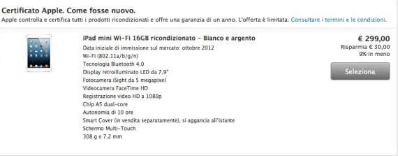 iPad mini ricondizionati a partire da 299€ su Apple Store oline