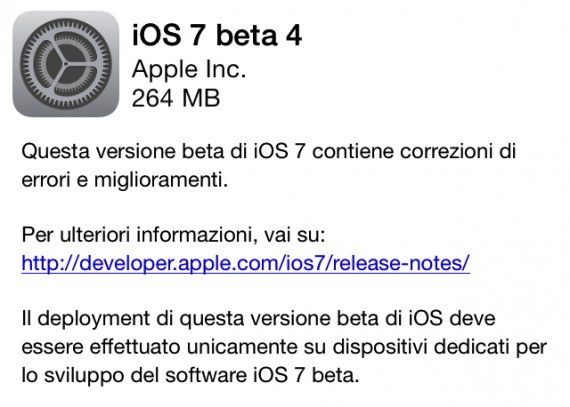 Apple pubblica la quarta beta (la terza per iPad) di iOS 7
