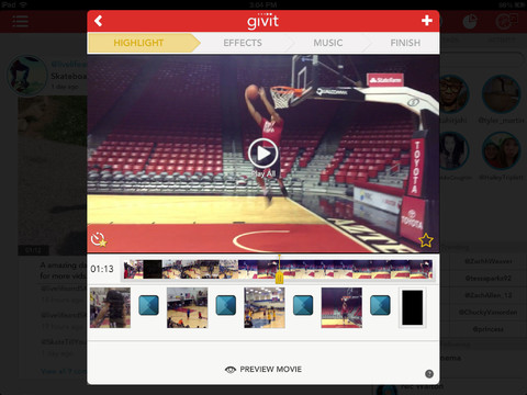 Con Givit crei le azioni salienti dai video registrati con iPad!