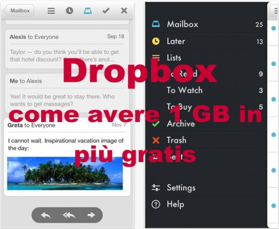 Spazio extra su Dropbox con l’app gratuita Mailbox