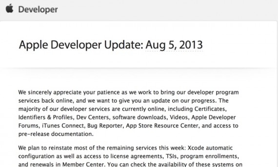 Dev Center: tutti i servizi saranno ripristinati entro fine settimana