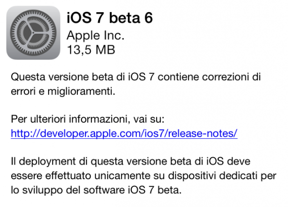 Apple pubblica la sesta beta di iOS 7