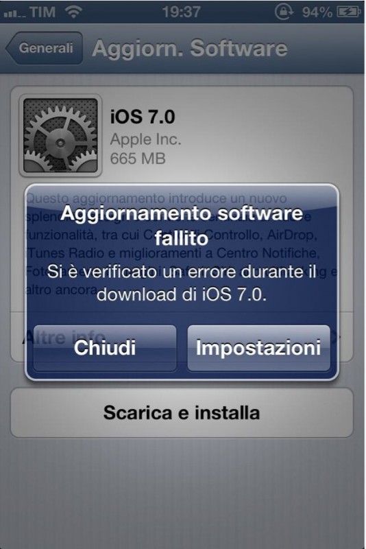 Impossibile scaricare iOS 7, server troppo carichi!