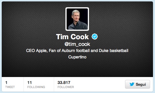 Tim Cook arriva su Twitter