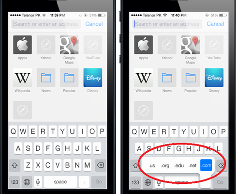 Usare il tasto “.com” su iPad e iOS 7