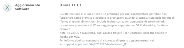 Apple aggiorna iTunes alla versione 11.1.3