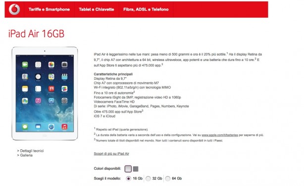 Vodafone pubblica le offerte per iPad Air