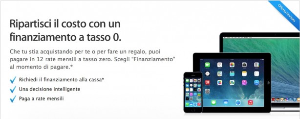 Apple attiva il finanziamento in 12 rate a tasso zero