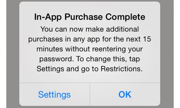 Con iOS 7.1 compare un nuovo avvisto per l’in-app purchase
