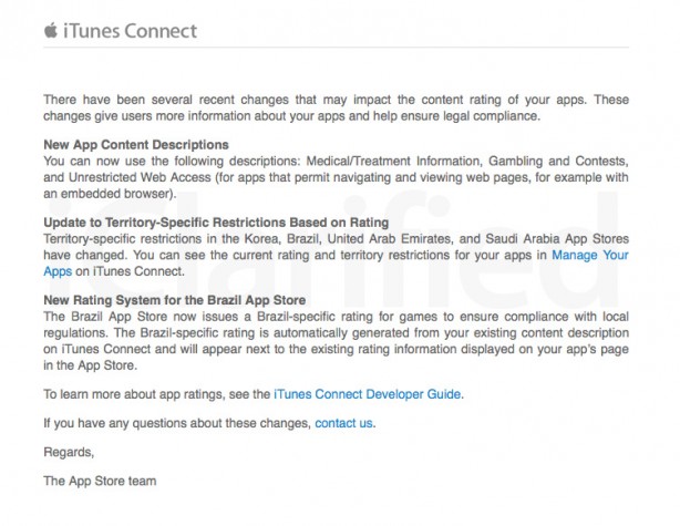 iTunes Connect si aggiorna con nuove norme per la classificazione delle app