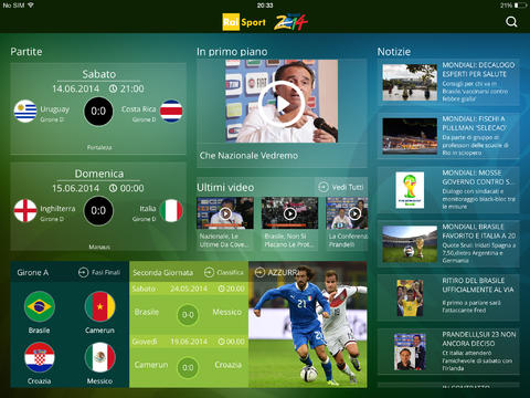 Arriva su App Store “Raisport Mondiali 2014”, per seguire le partite in Brasile