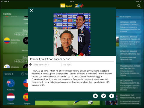 Con Raisport Mondiali 2014 puoi vedere le partite su iPad