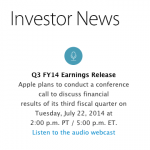 Apple: i risultati fiscali Q3 2014 verranno pubblicati il 22 Luglio
