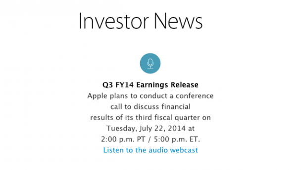 Apple: i risultati fiscali Q3 2014 verranno pubblicati il 22 Luglio