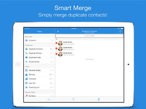 Smart Merge identifica ed elimina i contatti duplicati presenti su iPad