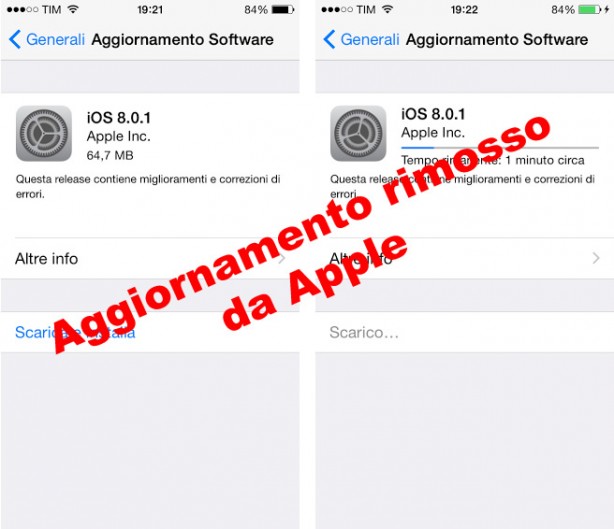 Apple pubblica iOS 8.0.1 ma lo rimuove per le tante lamentele ricevute