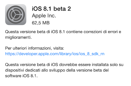 iOS 8.1: disponibile la seconda beta